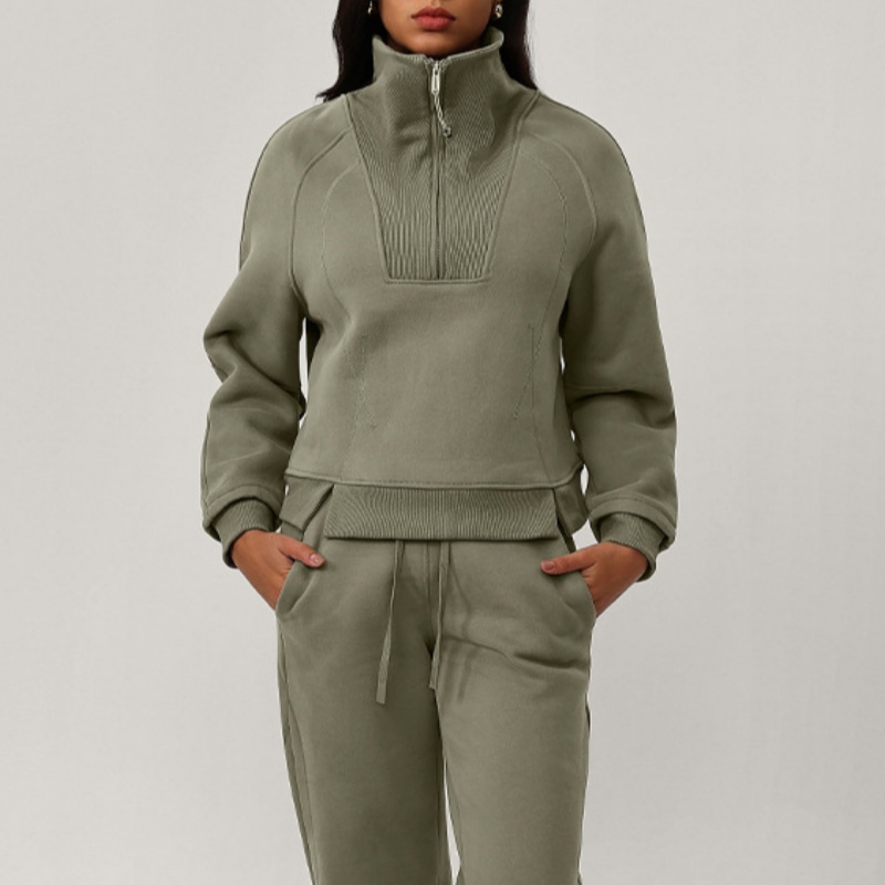 Loose women's versatile fashion plus size brushed semi zipper chimney collar high-end hoodie autumn and winter thick cross sports casual