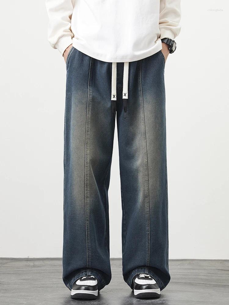 Mens Jeans Plus Size M-8XL Baggy Blue Black Streetwear Elastic Waist Y2K Trousers Fashion Straight Leisure Wide Denim Pants