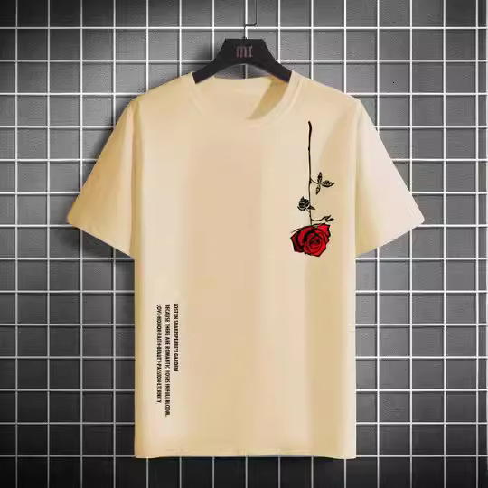 Summer mens fashion designer t-shirt tee high quality round neck top cotton short sleeved trendy classic rose print casual loose tshirts