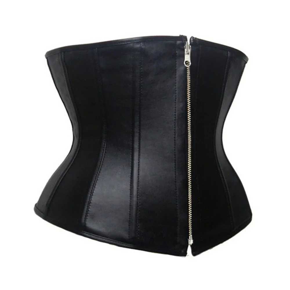 Black Corset Top for Women Gothic Faux Leather Zipper Sliming Underbust Bustier Waist Cincher Body Shaper Belt W250120