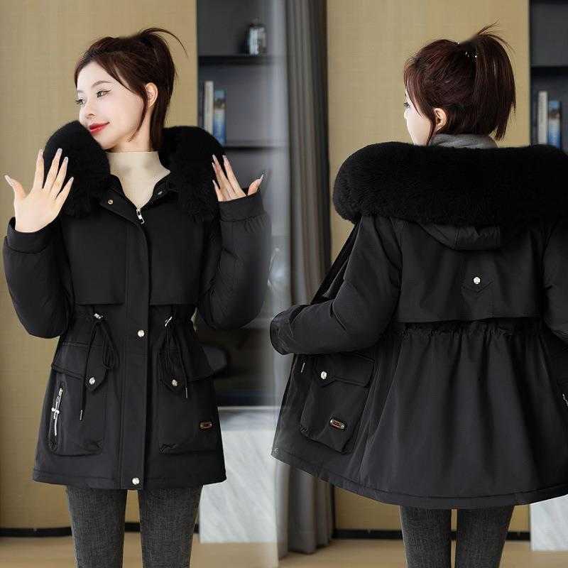 Overcome Womens New Winter Fashion Versatile Cotton Jacket With Hoodie Big Plush Collar Warm Cotton Jacket For Women Women Jackets Coat Woman Fur 2412