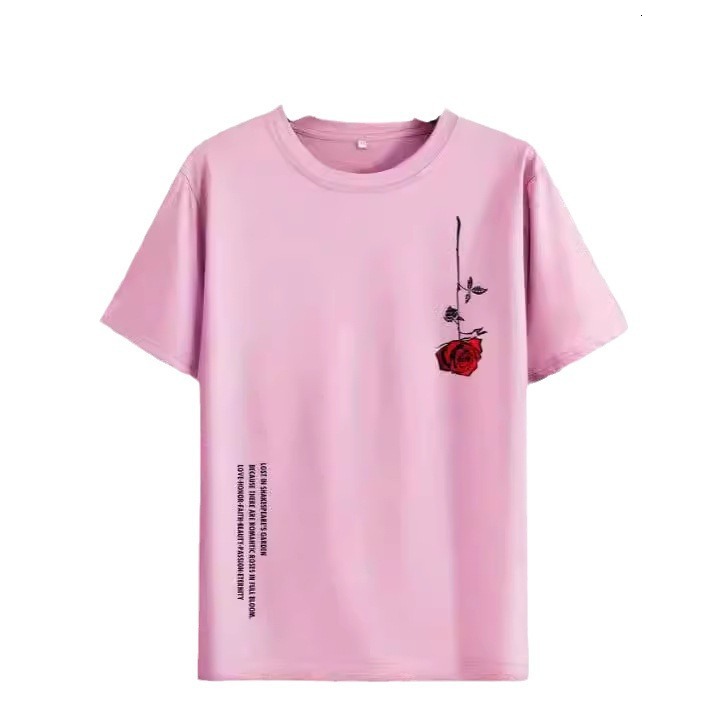 Summer mens fashion designer t-shirt tee high quality round neck top cotton short sleeved trendy classic rose print casual loose tshirts
