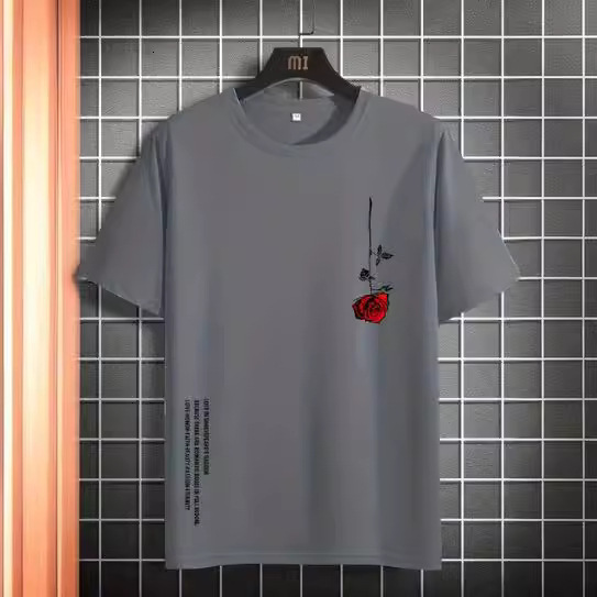 Summer mens fashion designer t-shirt tee high quality round neck top cotton short sleeved trendy classic rose print casual loose tshirts