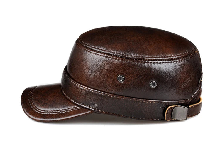 RY0108 Men Spring/Winter Genuine Leather Black/Brown Flat Baseball Caps Male 54-62 cm Customized Size Outdoor Golf Hat 241230