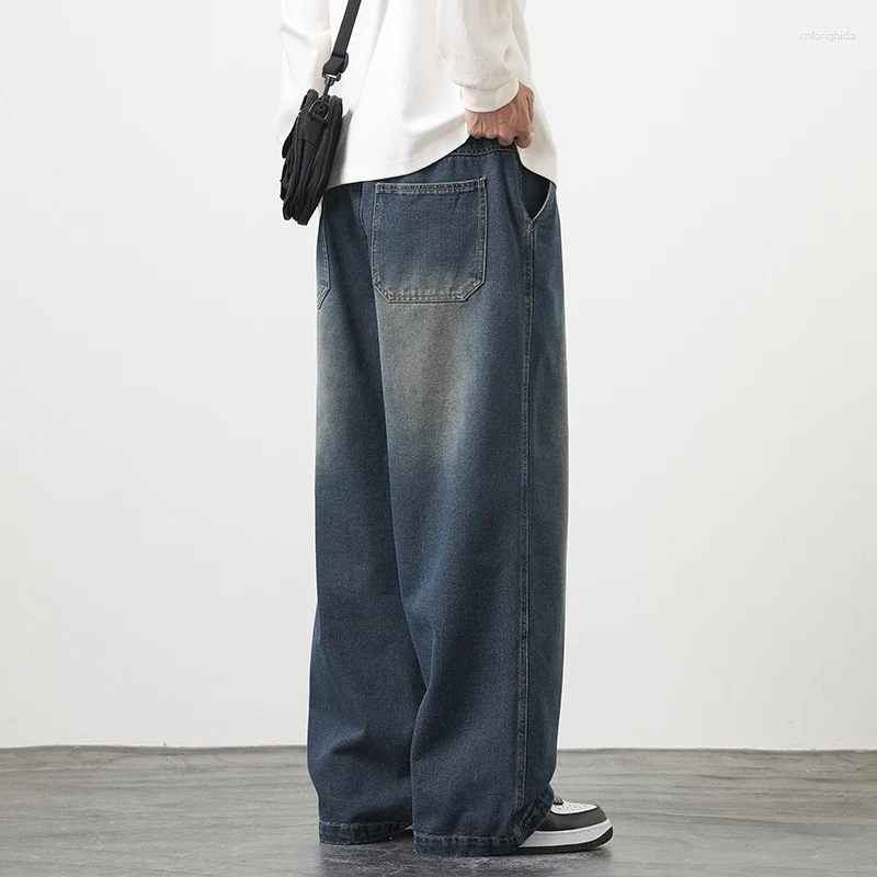 Mens Jeans Plus Size M-8XL Baggy Blue Black Streetwear Elastic Waist Y2K Trousers Fashion Straight Leisure Wide Denim Pants