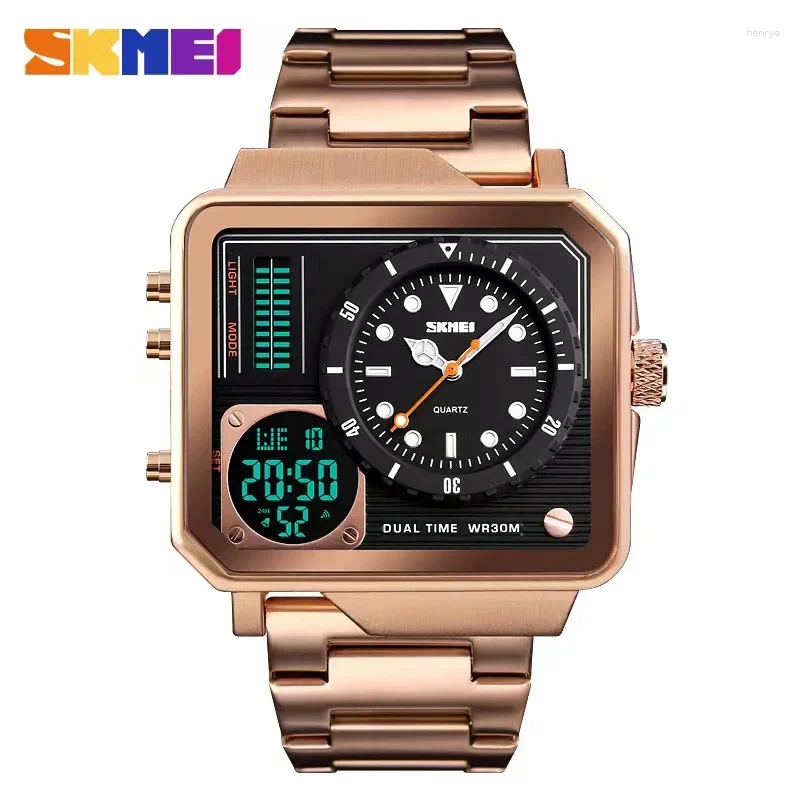 Wristwatches SKMEI 1392 Steel Strap Watches Day Date Display Personality Alarm Watchs Relogio Masculino Men Digital Electronic Watch