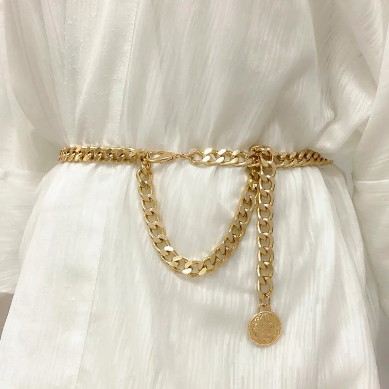 Fashion belt womens metal chain hip high silver gold pendant tassel belt womens accessories 250110