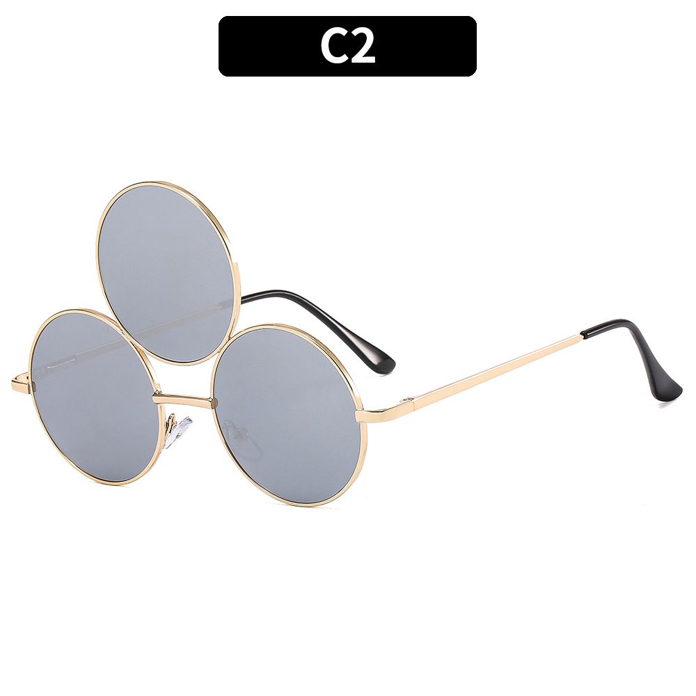 fashion Funny Sunglasses Hip Hop Street Photography Punk Three Circle Conjoined Glasses