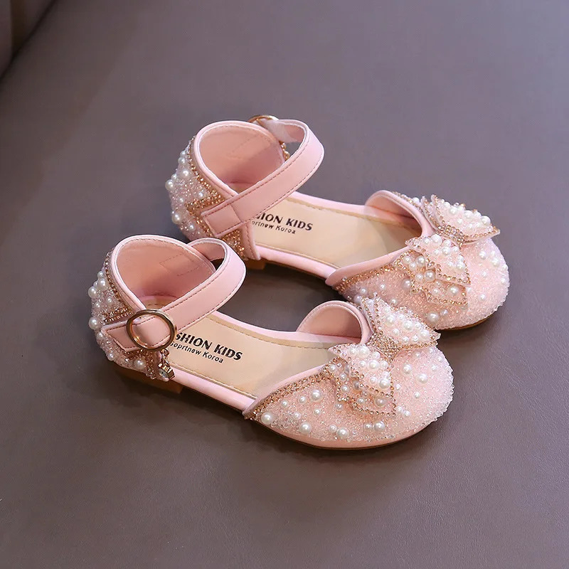 Girls Party Shoes Elegant Rhinestone Fashion Childrens Leather Shoes Versatile Sweet Kids Princess Wedding Dress Flats Sandals 250117