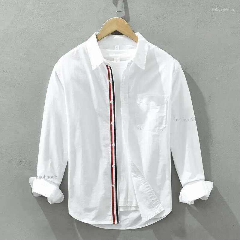 Men's Casual Shirts Oxford White Shirt For Men Autumn Winter Pure Cotton Long Sleeve Turn-down Collar Male Loose Dress