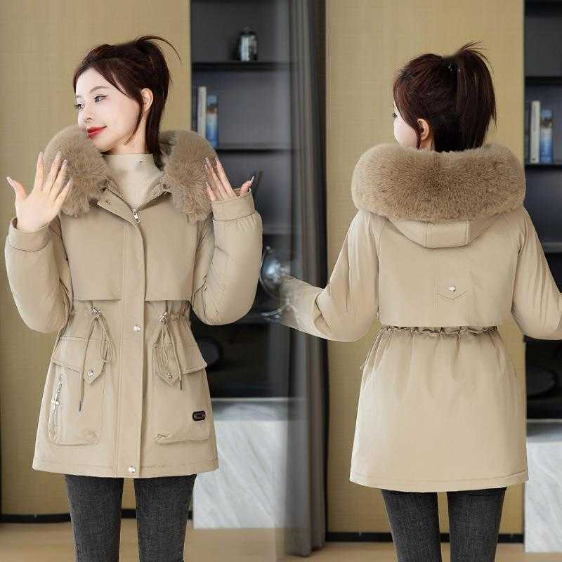 Overcome Womens New Winter Fashion Versatile Cotton Jacket With Hoodie Big Plush Collar Warm Cotton Jacket For Women Women Jackets Coat Woman Fur 2412
