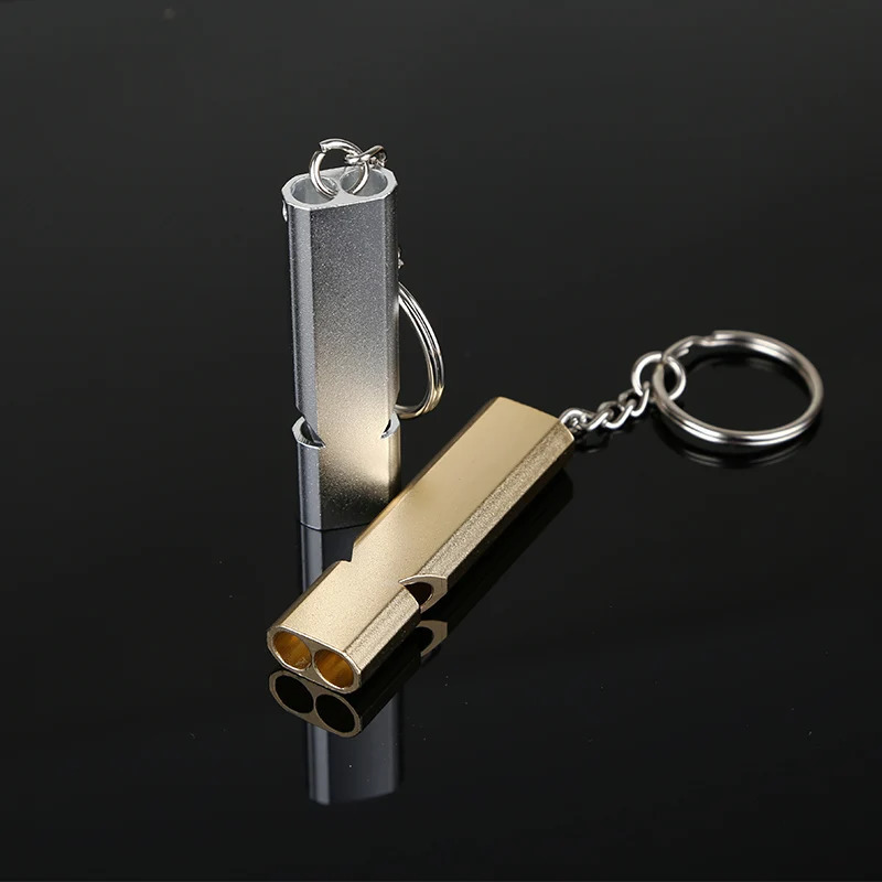 Portable Aluminum Safety Whistle For Outdoor Hiking Camping Survival Emergency Keychain Multi Tool Dualtube y250107