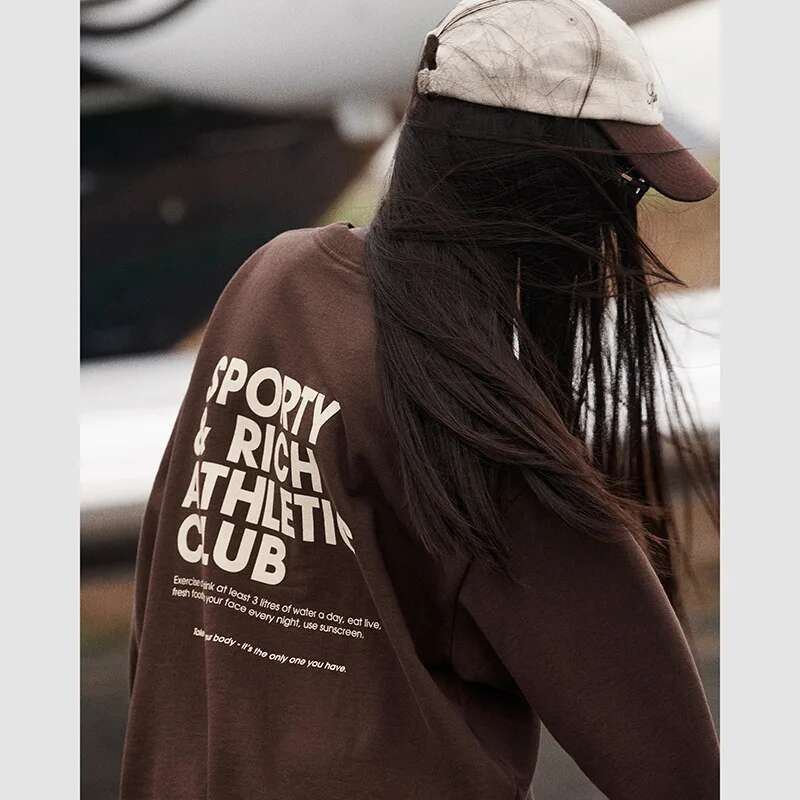 Autumn Winter New North American Niche Sporty&Rich Front And Back Letter Printed Fleece Round Neck Women's Hoodie