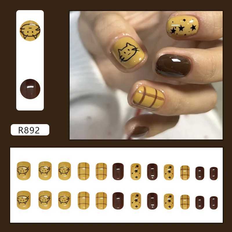 Vintage Check 24 Pcs Press on Nails Pink Gradient Fake Nails Glossy Artificial Finger Manicure Reusable False Nails for WomenW250120