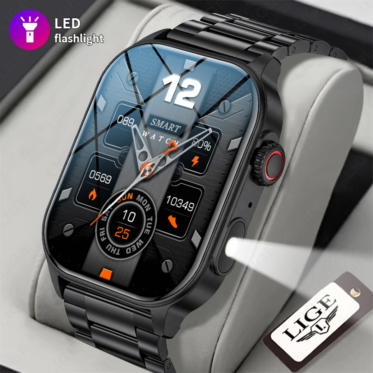 LIGE's latest Bluetooth smartwatch sports meter step multi-functional watch lift screen light sleep monitoring music control Bluetooth call
