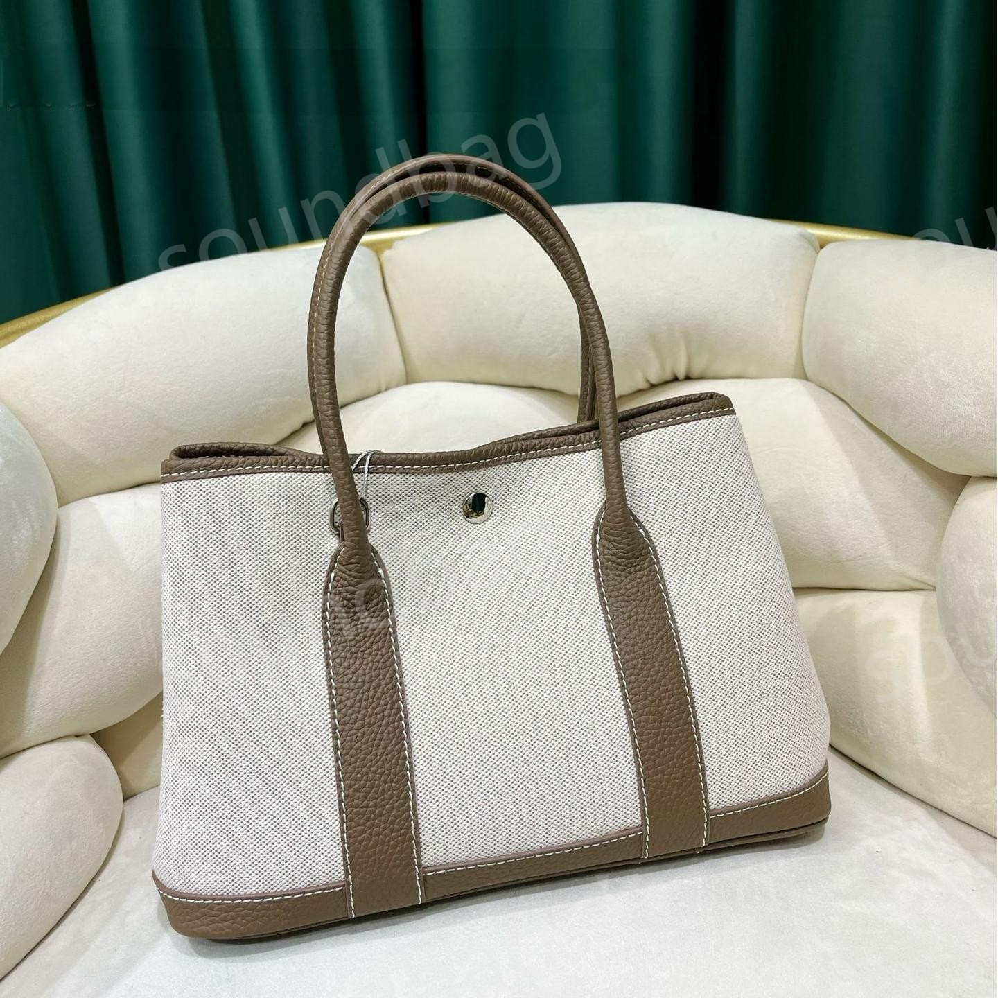 Luxury Canvas Tote shopping bag, high-end leather canvas garden bag, 30cm commuting leisure single shoulder hand-held tote bag, women's bag minimalist designer grey