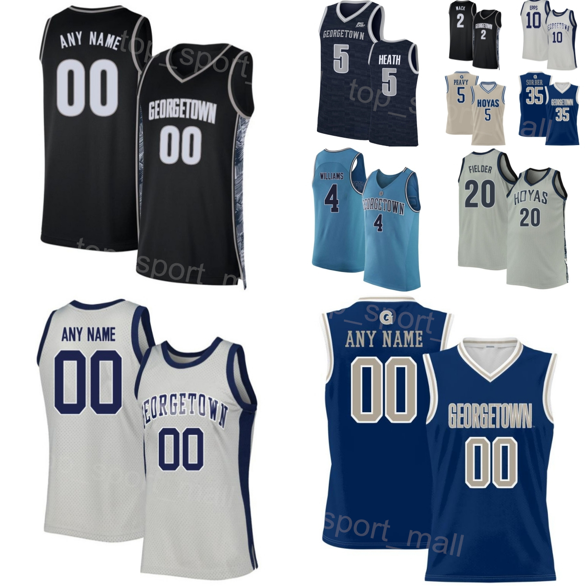 Print College Basketball Georgetown Hoyas Jersey 10 Jayden Epps 35 Thomas Sorber 5 Micah Peavy 2 Malik Mack 20 Drew Fielder 4 Caleb Williams Shirt Mans Youth Woman