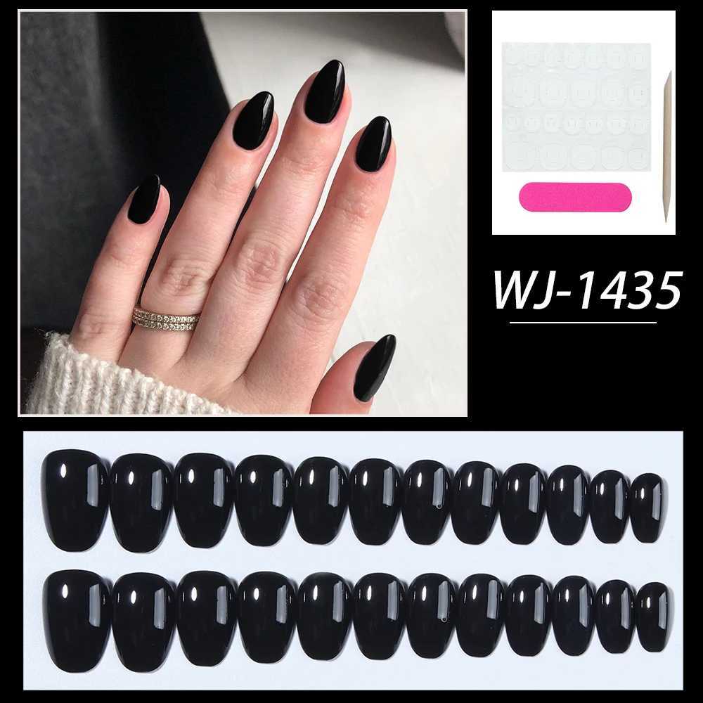 24pcs short false nail black oval nail press on nail can be disassembled for reuse minimalist style for women and girls dailyW250120