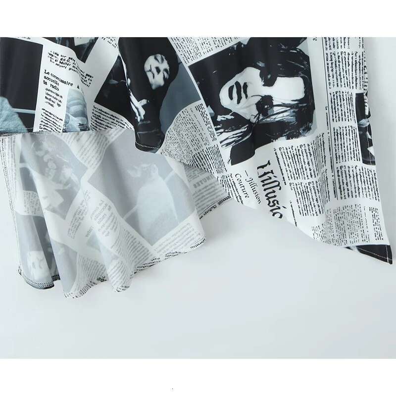 YENKYE New Women Newspaper Letter Print Irregular Hem Sg Dresses Fashion Backless Thin Straps With Chain Summer Sexy Dress