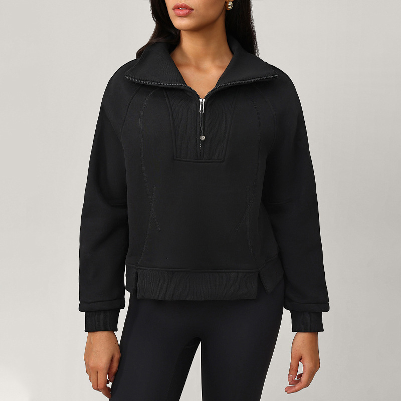 Loose women's versatile fashion plus size brushed semi zipper chimney collar high-end hoodie autumn and winter thick cross sports casual