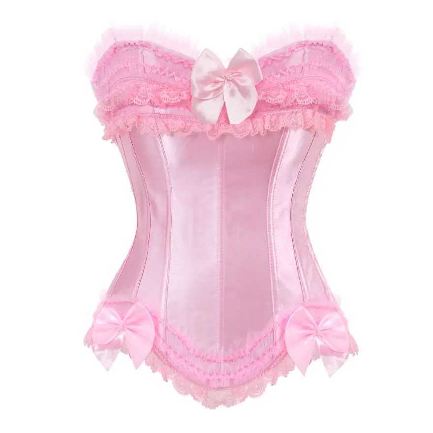 Womens Sexy Satin Overbust Corset Lace Up Corsets Bustiers Top Gothic Ladies Halloween Plus Size White Red Black Pink Corset W250120