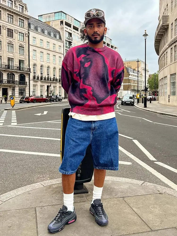 Street Y2k Tie Dye O Neck Knitted Pullover Mens Trendy Contrast Long Sleeve Sweater Jumper 2024 Male Harajuku Cashmere Knitwear 250114