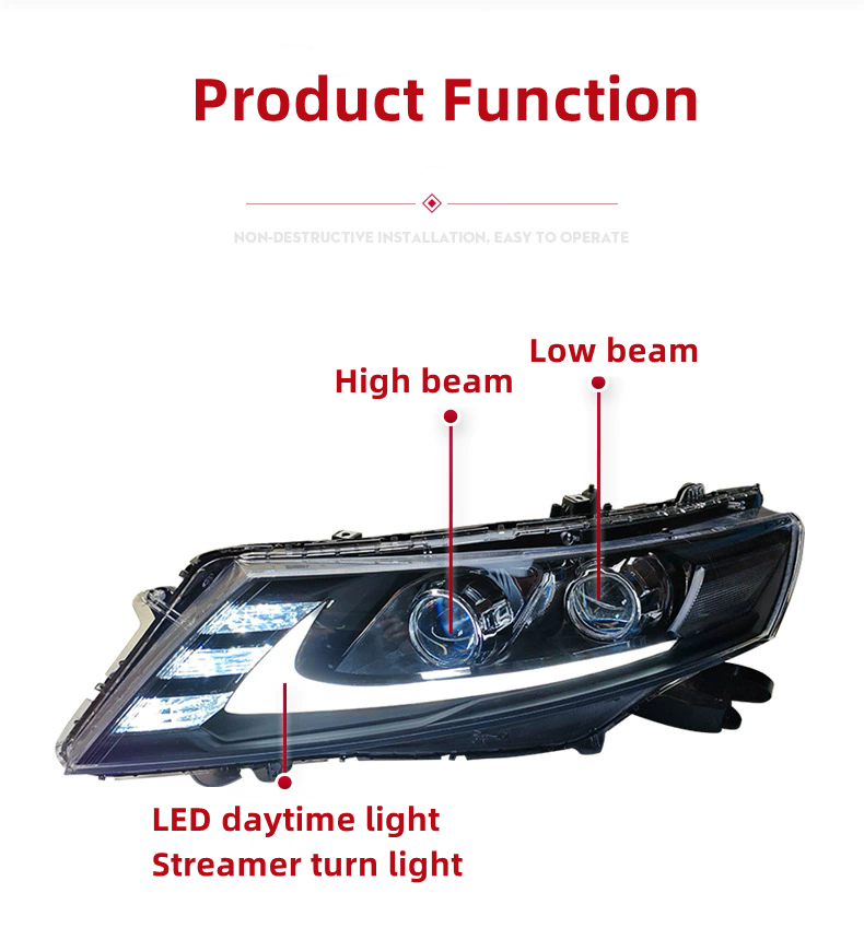 Headlight Assembly For Honda Crosstour 2012-2014 LED Daytime Lights Dual Lens Demon Eye Headlights