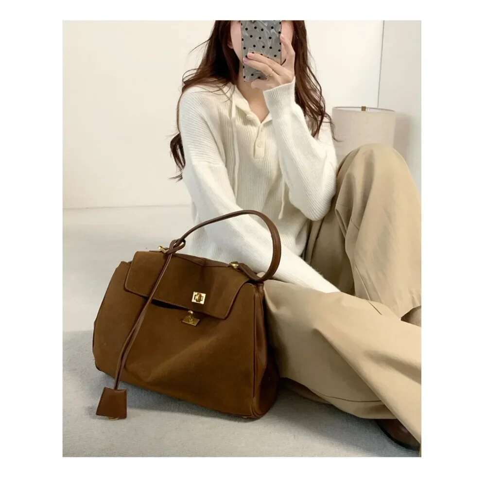 Brand Rodeo Genuine Leather Brown Suede Totes Gold Buckle Shoulder Bags Fashion Women Handbags