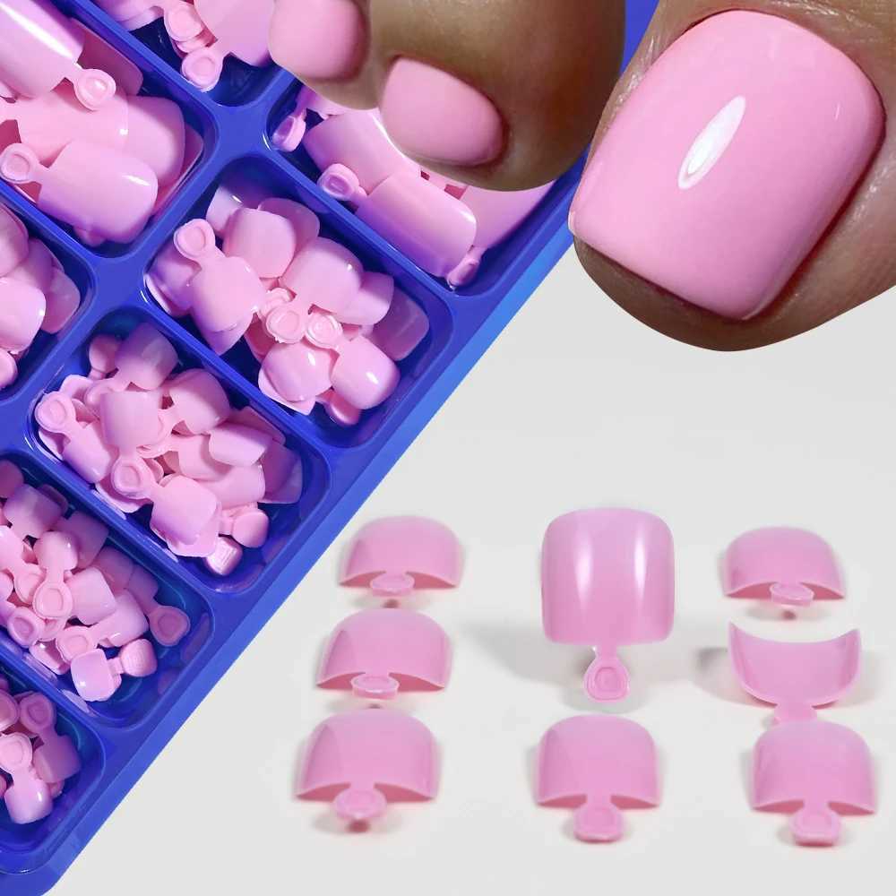 100 pieces/box of short square fake toys solid color acrylic foot nails artistic tips full cover toys pressure machines on toe extension toolsW250120