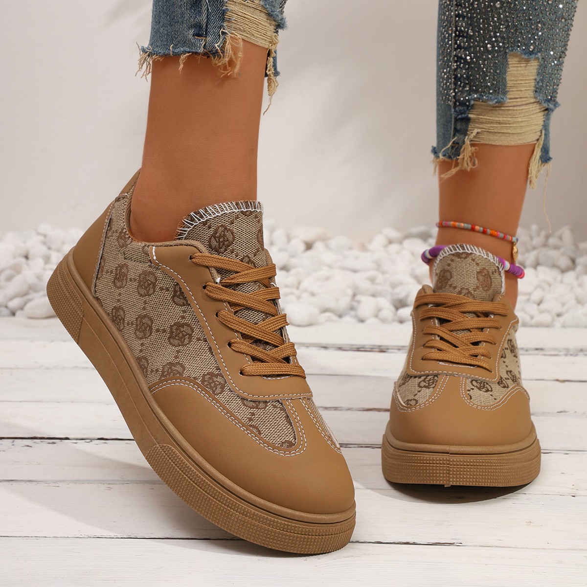 Foreign trade large size printed canvas trend German training women's shoes 2025 spring and autumn new light simple all-match sports women's