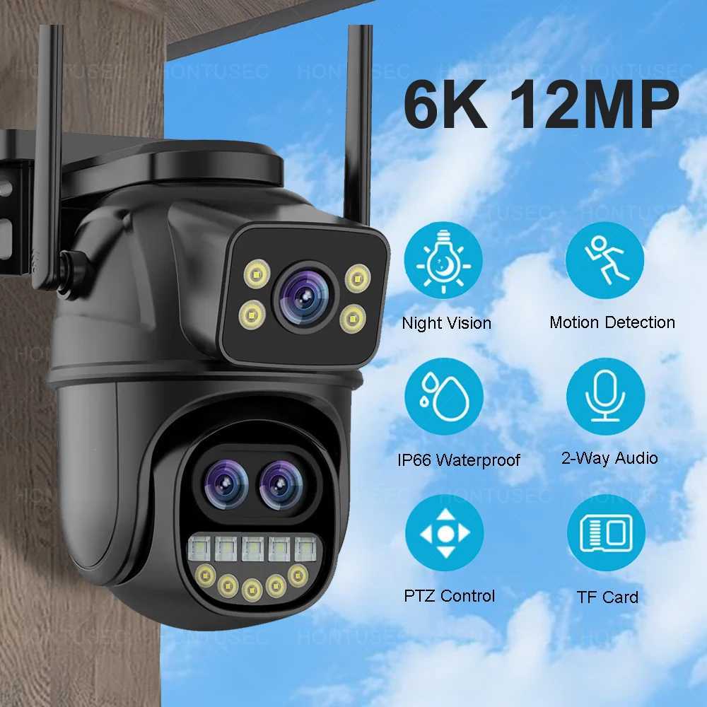 6K 12MP ICSEE Wifi Security Camera 3 Lens Dual Sn 8X Zo Outdoor Waterproof Color Night Vision IP66 Surveillance Camera Z250120