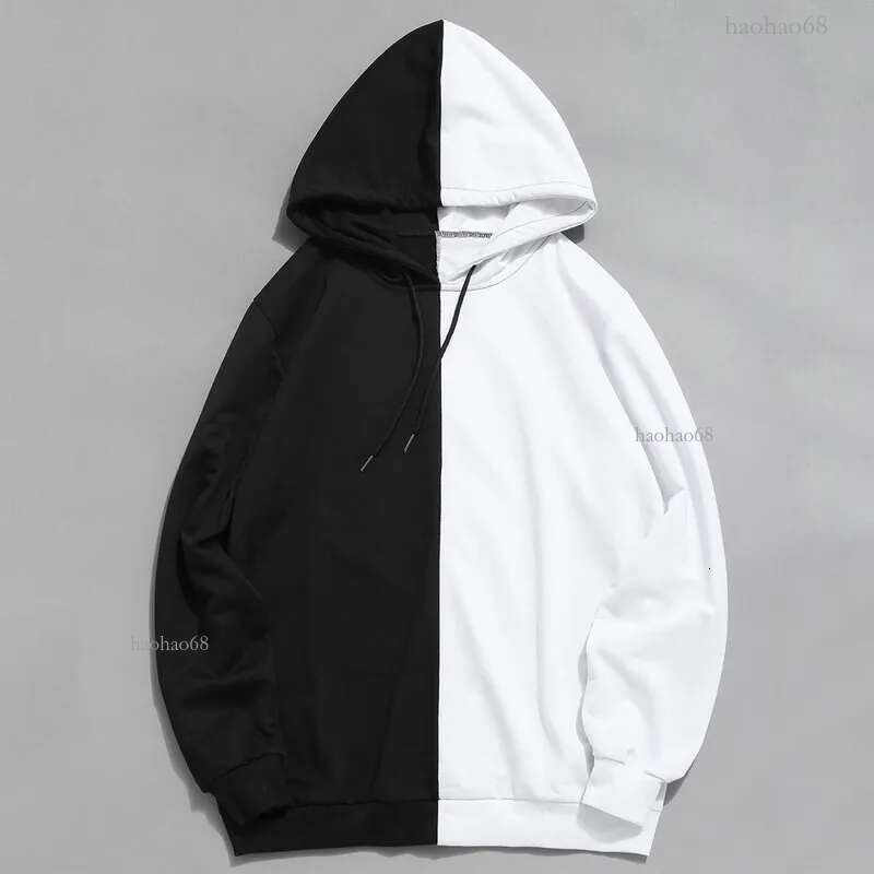 Men's Hoodie Hip Hop Half Black Half White Cool Plain Hoddies Men Patchwork Cotton Long Sleeve Sweatshirt Male Hoody Fashion Streetwear