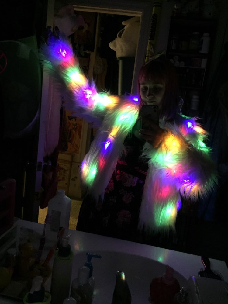 Women's Fur LED Jacket Light Up Coat Flash Costume With Lights Outwear Nightclub