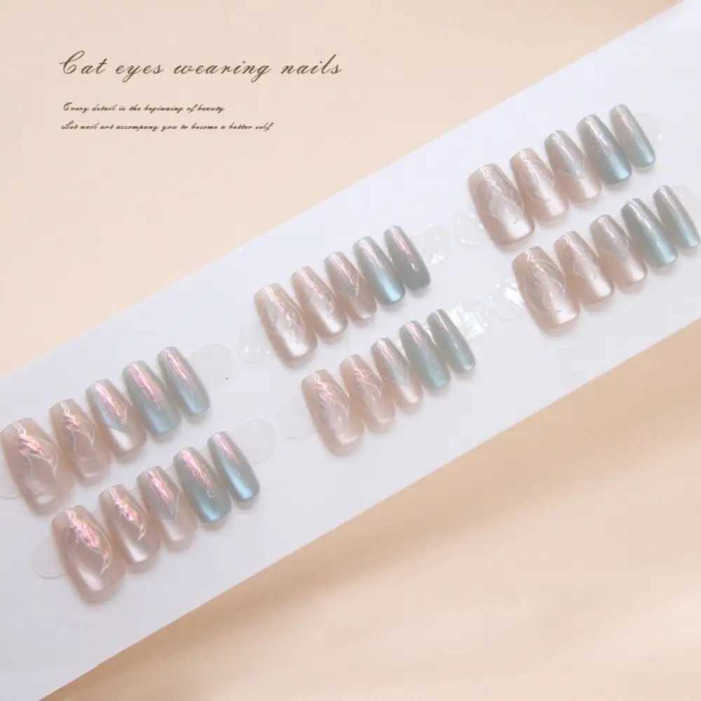 French False Nails New Long Square Cat Eye Nail Tips Shining Full Cover Press on Nails Women GirlsW250120
