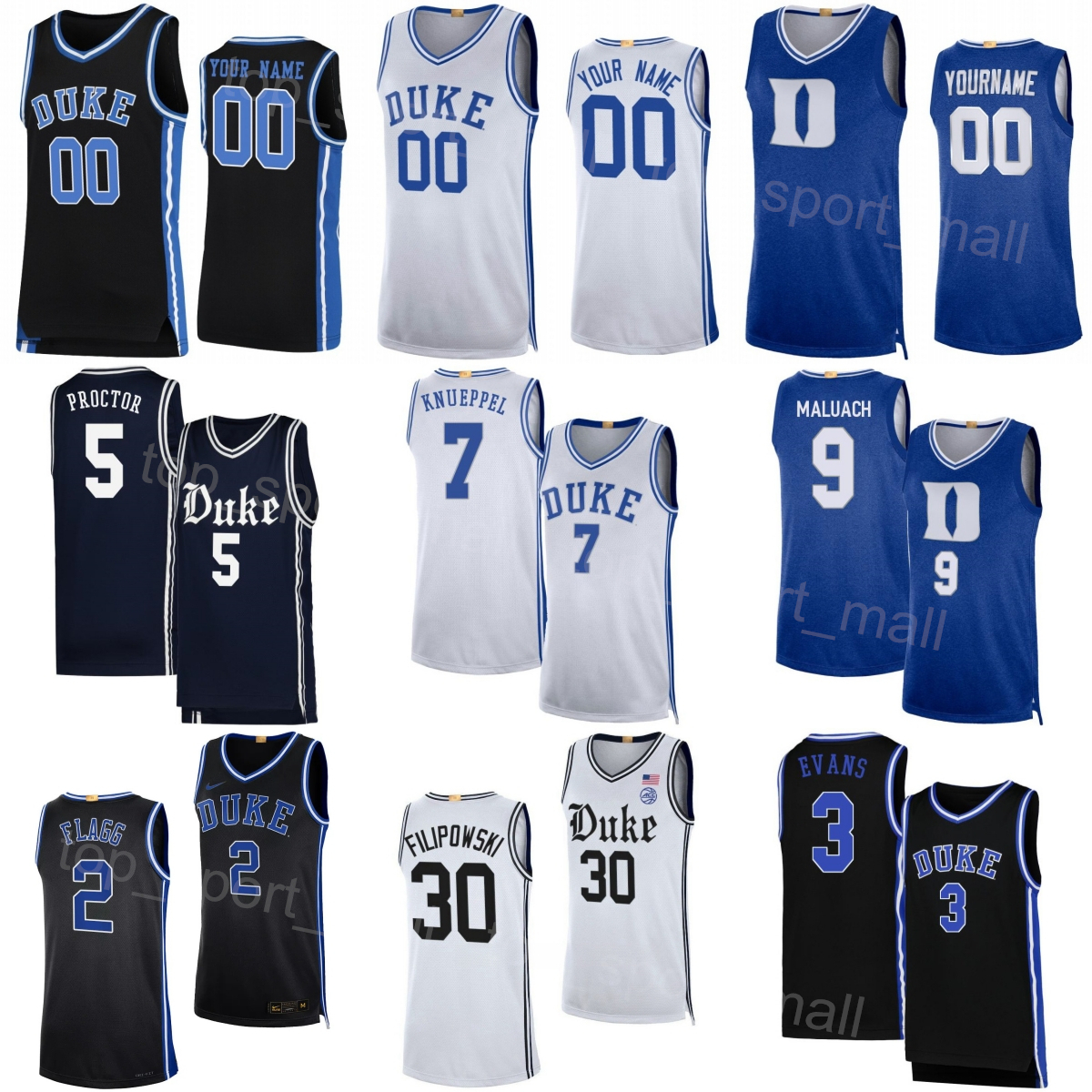 Print College Basketball 2 Cooper Flagg Jersey University 7 Kon Knueppel 5 Tyrese Proctor 3 Isaiah Evans 9 Khaman Maluach 30 Kyle Filipowski Mans Youth Woman DBD