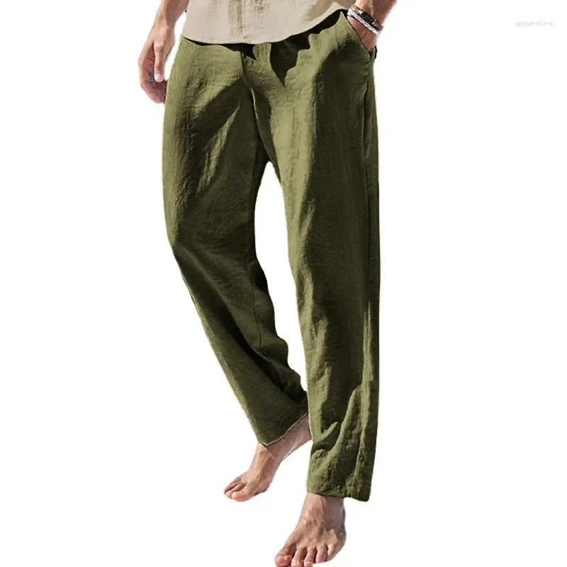 Mens Pants Linen Male Breathable Beach Trousers Fitness Lightweight Streetwear Cotton Sweatpants