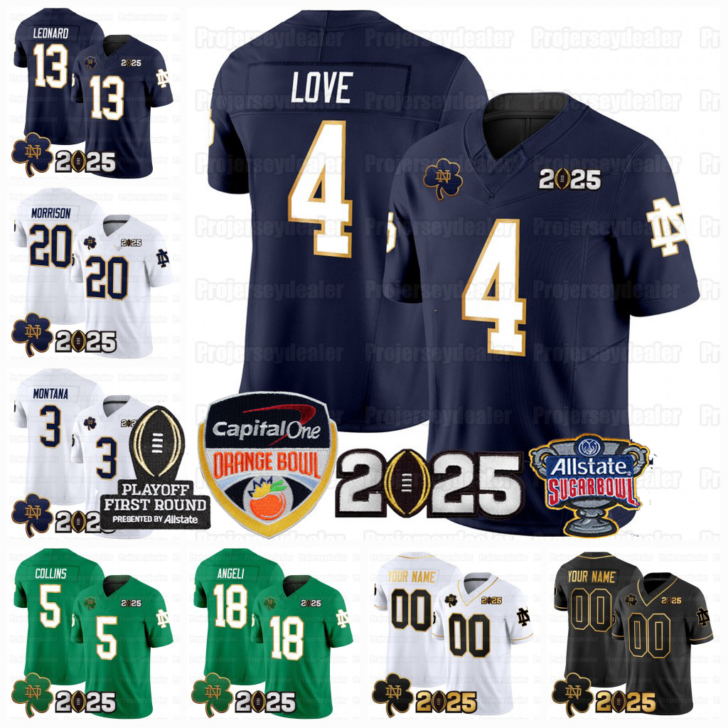 4 Jeremiyah Love Notre Dame Fighting Irish NCAA 2025 National Championship Jerseys Riley Leonard Benjamin Morrison Beaux Collins Joe Montana Jack Kiser Stitched