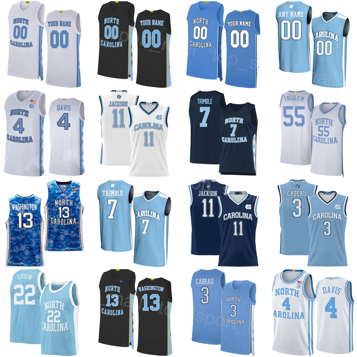 Print College Basketball 4 RJ Davis Jersey University 7 Seth Trimble 11 Ian Jackson 3 Elliot Cadeau 55 Harrison Ingram 22 Ven-Allen Lubin Mans Youth Woman NCTH