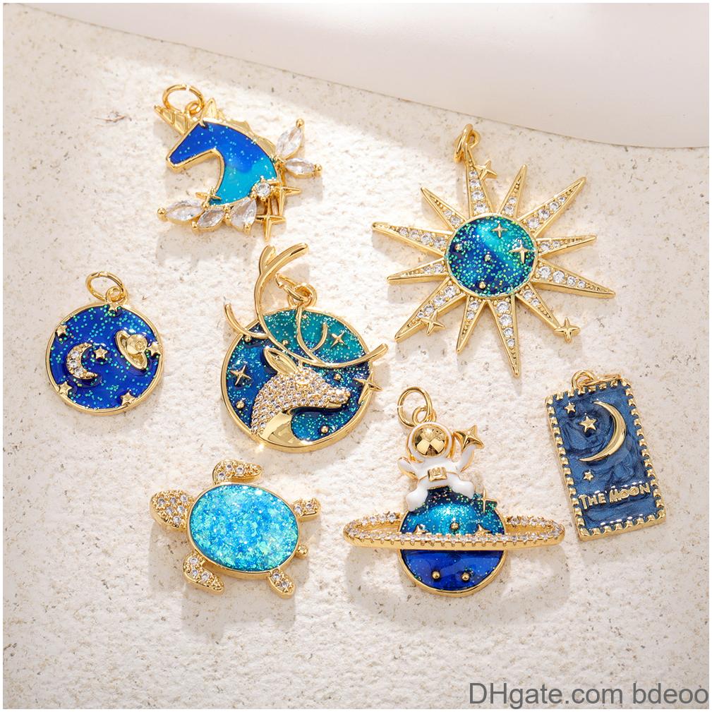 Blue Opal Necklace Pendant Sun Turtle Star Moon Astronaut Deer Animal Accessories Drop Delivery Jewelry Findings Components Otxd2