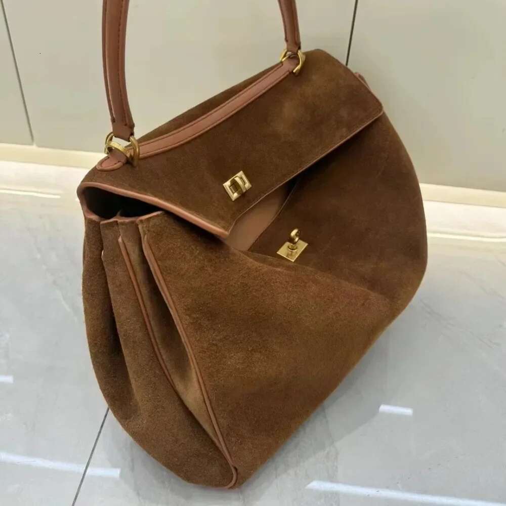 Brand Rodeo Genuine Leather Brown Suede Totes Gold Buckle Shoulder Bags Fashion Women Handbags