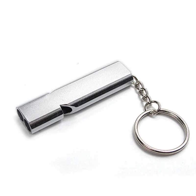 Portable Aluminum Safety Whistle For Outdoor Hiking Camping Survival Emergency Keychain Multi Tool Dualtube y250107