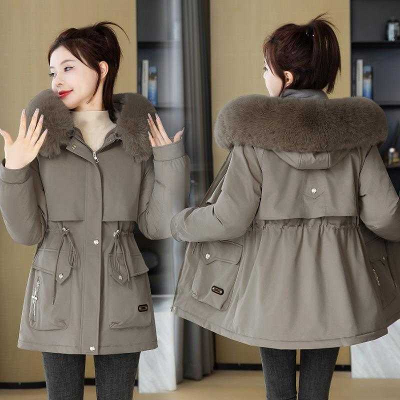 Overcome Womens New Winter Fashion Versatile Cotton Jacket With Hoodie Big Plush Collar Warm Cotton Jacket For Women Women Jackets Coat Woman Fur 2412