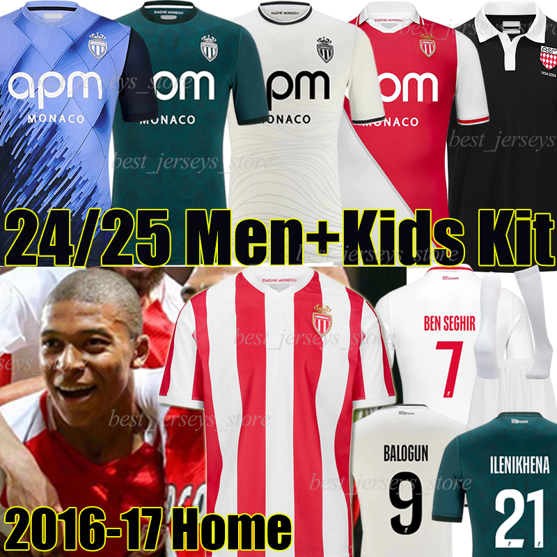 24/2025 Monacos Retro Soccer Jerseys MBAPPE 2016-17 Home 1998 ILENIKHENA BEN SEGHIR BALOGUN DIATTA BOADU EMBOLO MINAMINO ZAKARIA Men kids Kit socks set Football Shirt