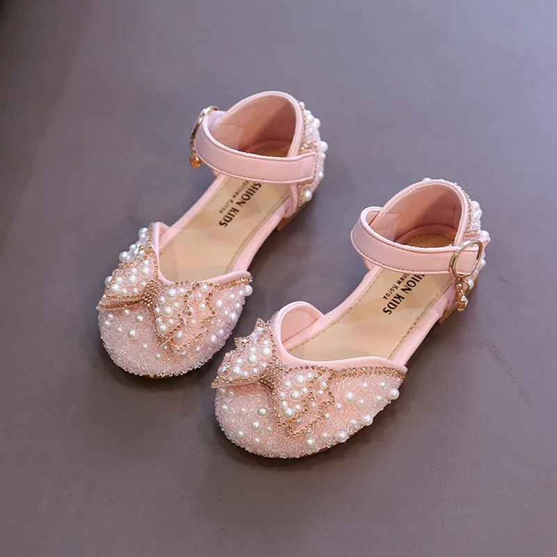 Girls Party Shoes Elegant Rhinestone Fashion Childrens Leather Shoes Versatile Sweet Kids Princess Wedding Dress Flats Sandals 250117