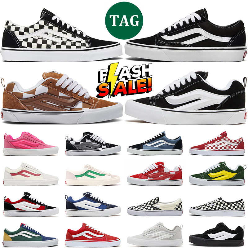 free shipping designer casual vanse shoes knu skool mens sneakers women trainers Canvas skate shoe Flat heel Triple white black Flames size 5.5-10.5