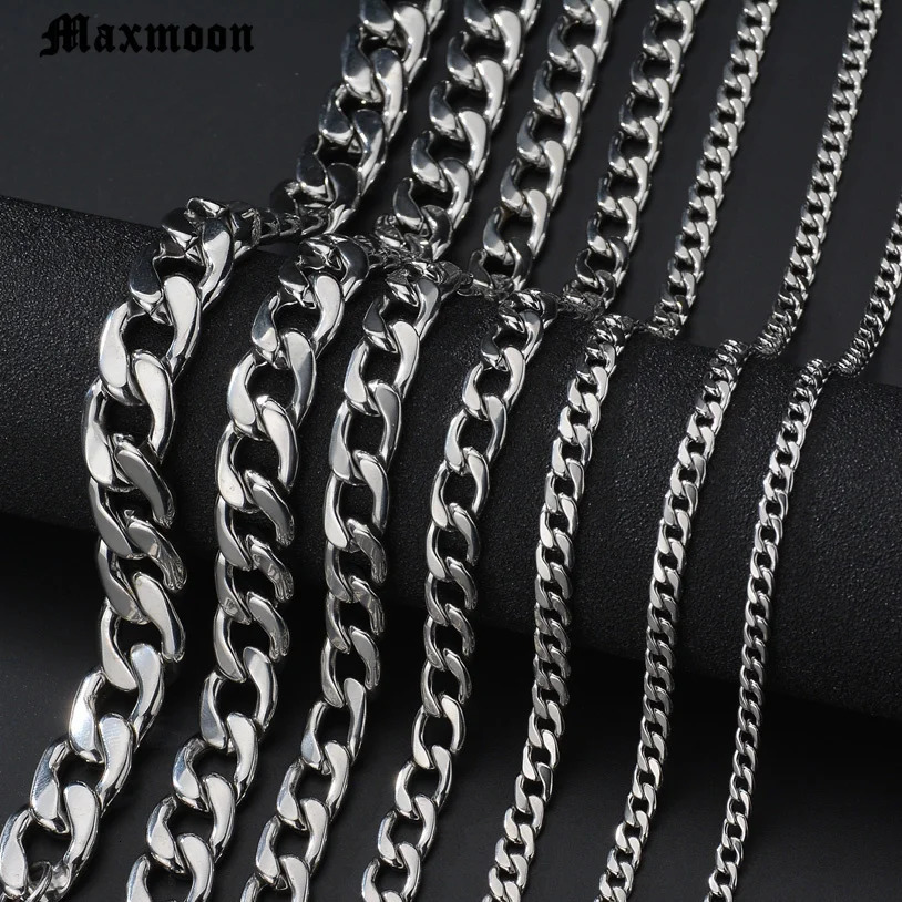 Men Simple 311mm Stainless Steel Cuban Link Chain Necklaces for Male Jewelry Solid Gold Black Tone Gifts Miami Curb 250114