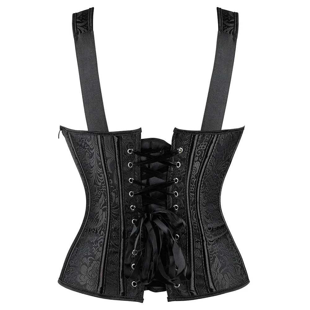 Sexy womens tight corset with shoulder straps plus size lace floral Gothic corset Brocade retro medieval full tank top W250120