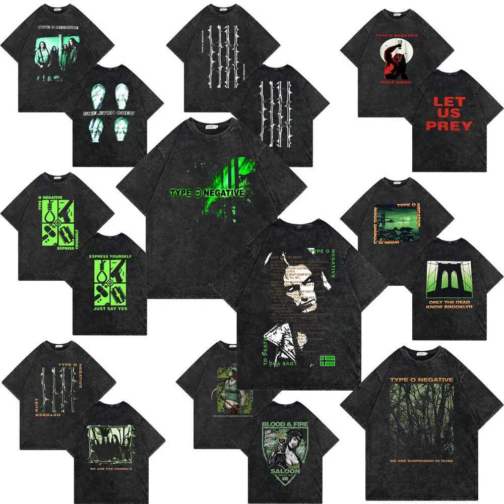 Men's T-Shirts Washed Vintage Rock Band Type O Negative Essential Print T-shirts Mens Gothic Retro Oversized Tshirt Men Women Casual T Shirts H25120