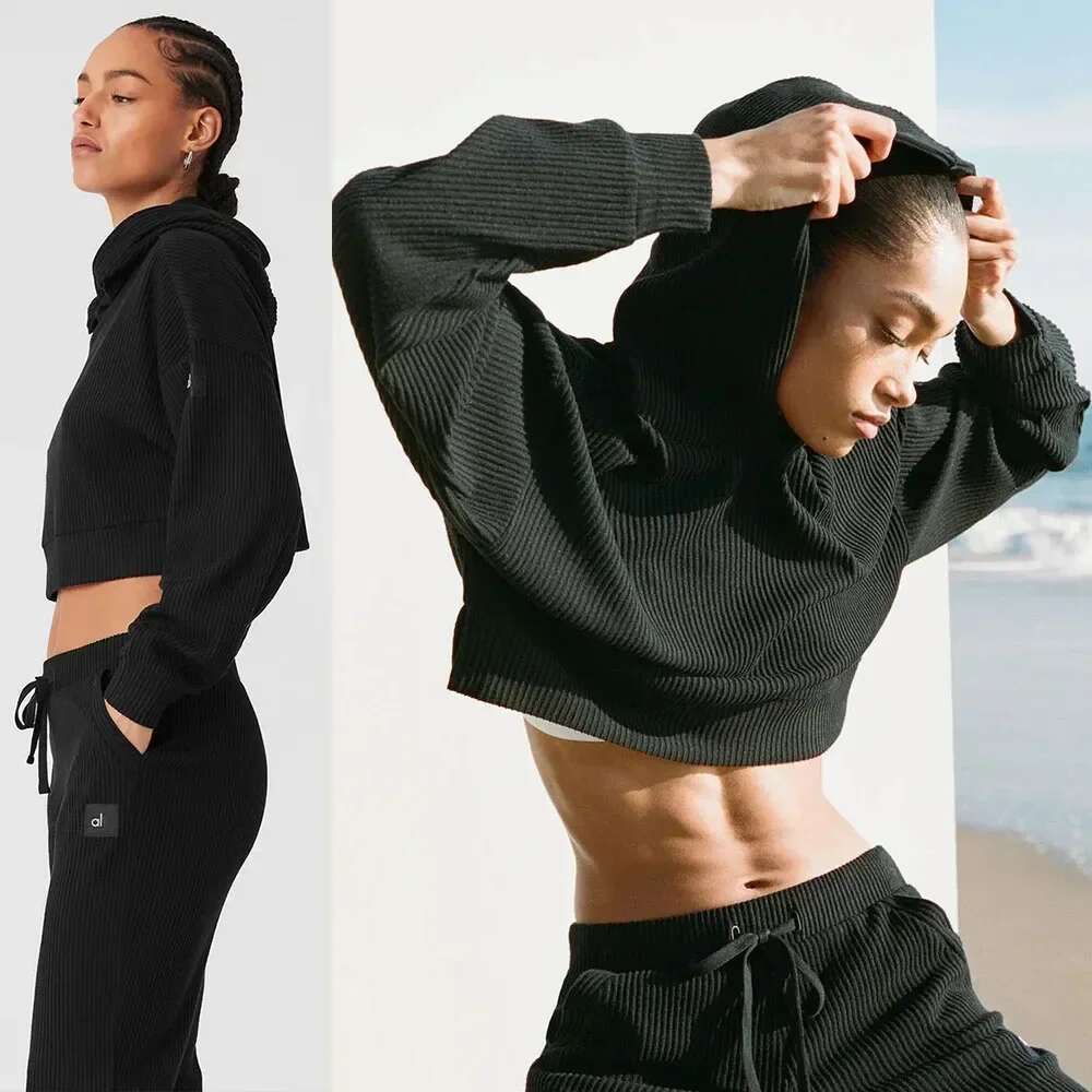 Set MUSE HOODIE SWEATPANT Short Side Split Top Sweat Shirt Loose Women's Hooded Yoga Ribbed Gym Workout Suit For Women