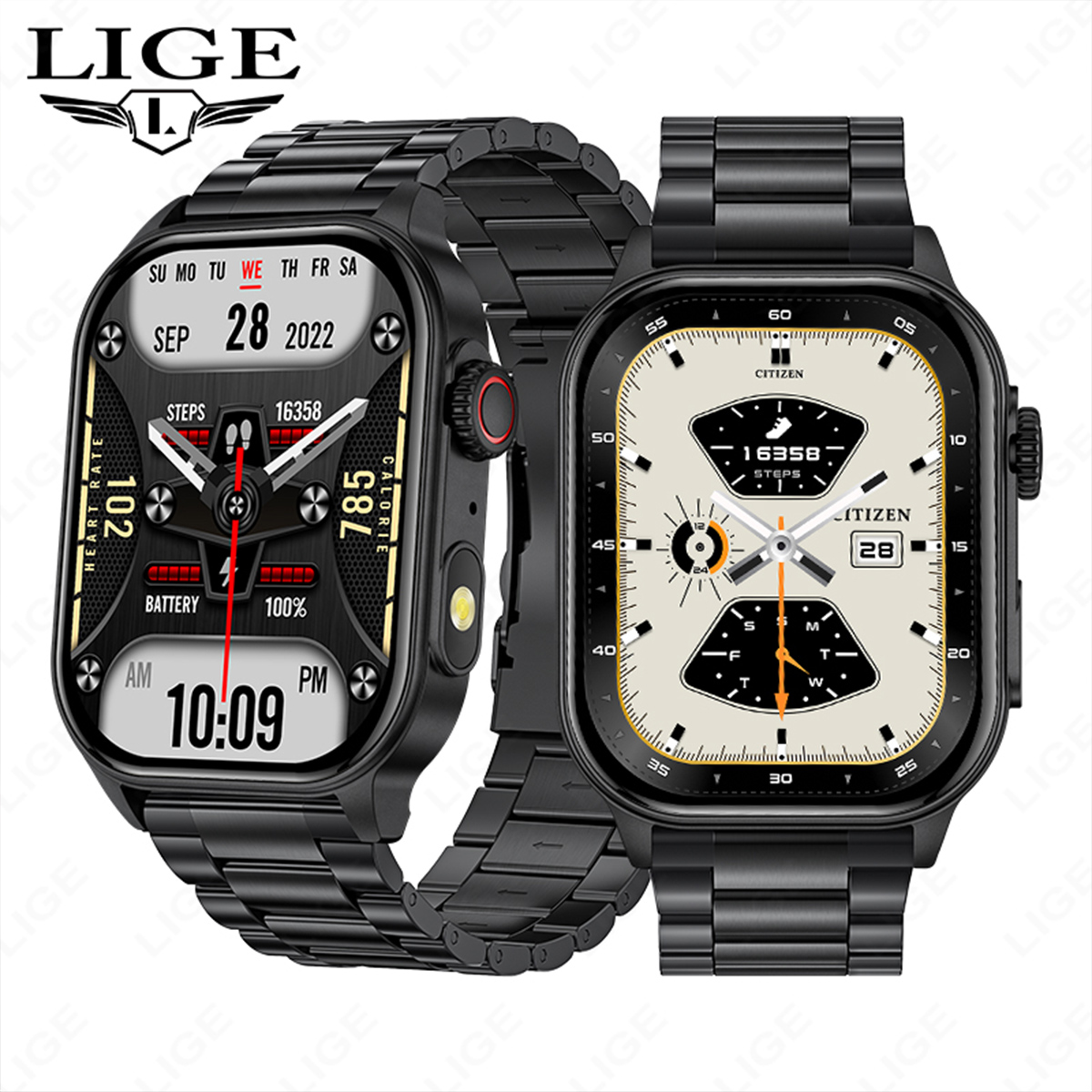 LIGE's latest Bluetooth smartwatch sports meter step multi-functional watch lift screen light sleep monitoring music control Bluetooth call